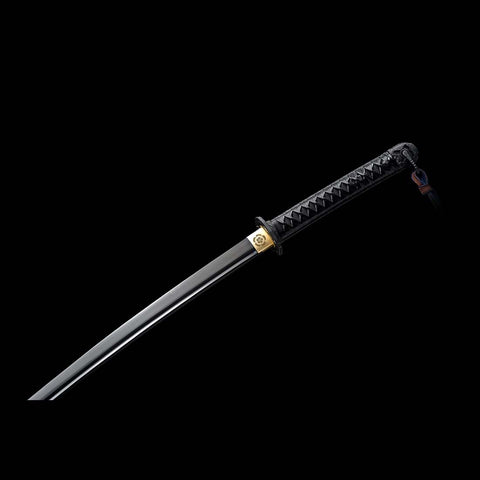 Handmade Japanese Samurai Katana, Japanese Gunto 1060 Carbon Steel Black Blade with Bo-hi Rosewood Saya-COOLKATANA-QQ-0223-U