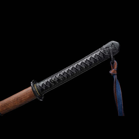 Handmade Japanese Samurai Katana, Japanese Gunto 1060 Carbon Steel Black Blade with Bo-hi Rosewood Saya-COOLKATANA-QQ-0223-U