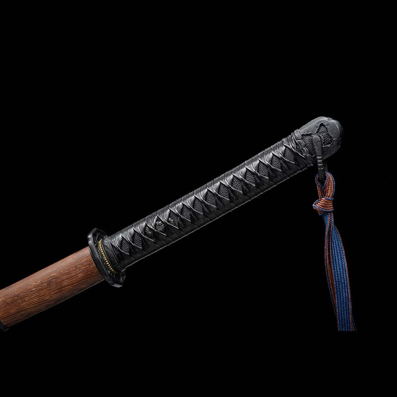 Japanese Gunto 1060 Carbon Steel Black Blade Katana Sword with Bo-hi Rosewood Saya 