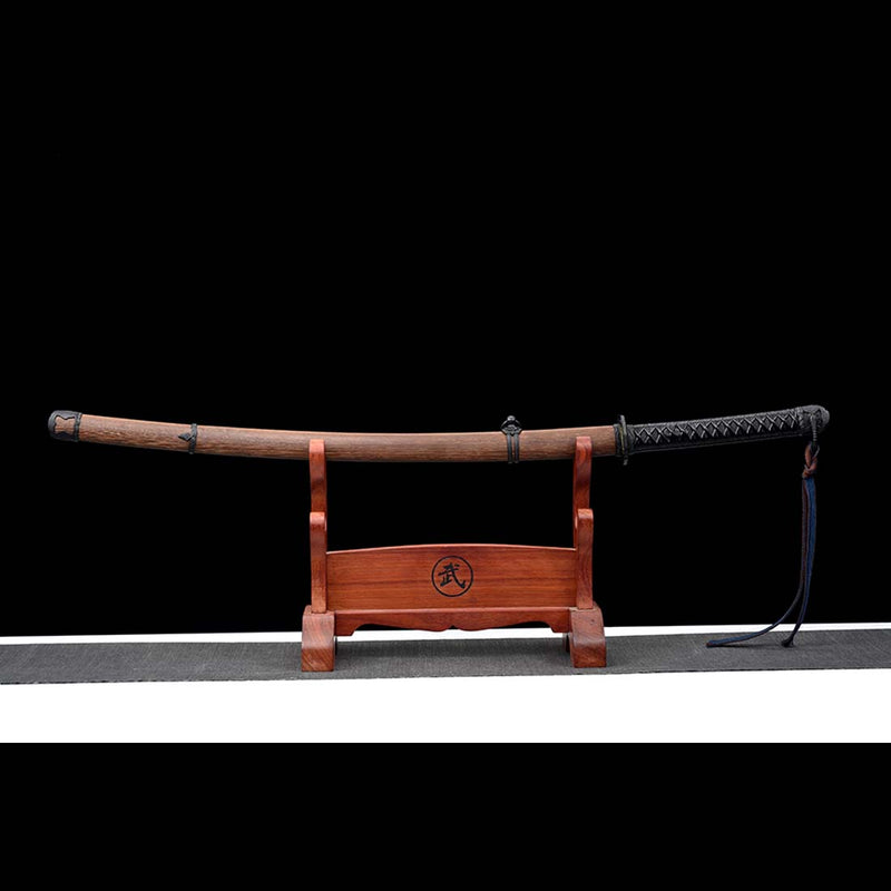 Japanese Gunto 1060 Carbon Steel Black Blade Katana Sword with Bo-hi Rosewood Saya 