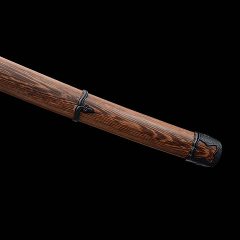 Handmade Japanese Samurai Katana, Japanese Gunto 1060 Carbon Steel Black Blade with Bo-hi Rosewood Saya-COOLKATANA-QQ-0223-U