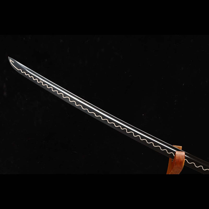 1060 Carbon Steel Black Japanese Samurai Katana Blade with Bo-hi Full Tang Ripple Sword 