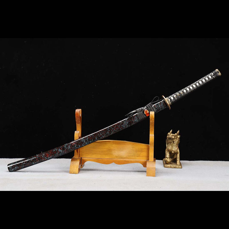 1060 Carbon Steel Black Japanese Samurai Katana Blade with Bo-hi Full Tang Ripple Sword 