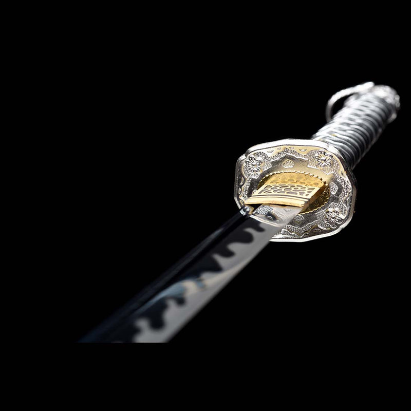 Replik eines Kommandoschwerts aus dem 2. Weltkrieg, japanisches Samurai-Katana aus 9260er Federstahl mit durchgehendem Erl 