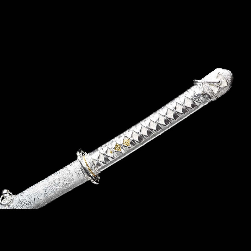 Replik eines Kommandoschwerts aus dem 2. Weltkrieg, japanisches Samurai-Katana aus 9260er Federstahl mit durchgehendem Erl 
