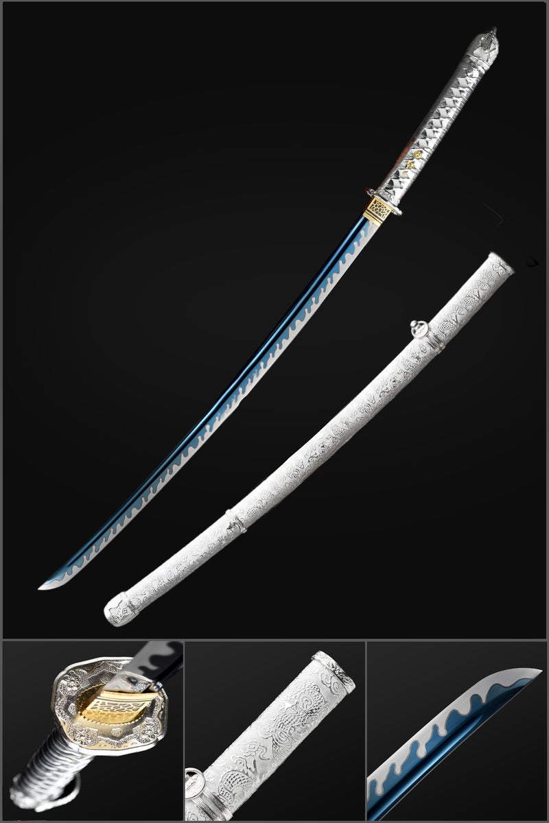 Replik eines Kommandoschwerts aus dem 2. Weltkrieg, japanisches Samurai-Katana aus 9260er Federstahl mit durchgehendem Erl 