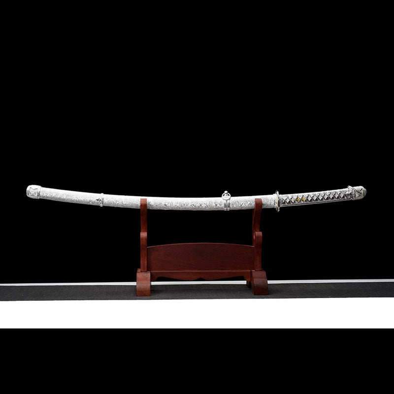 Replik eines Kommandoschwerts aus dem 2. Weltkrieg, japanisches Samurai-Katana aus 9260er Federstahl mit durchgehendem Erl 