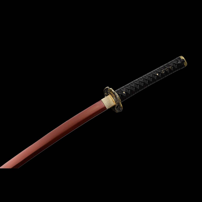 9260 Spring Steel Full Tang Red Blade Japanese Samurai Katana with Black Leather Saya 
