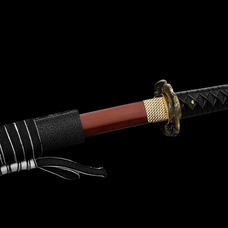 9260 Spring Steel Full Tang Red Blade Japanese Samurai Katana with Black Leather Saya 