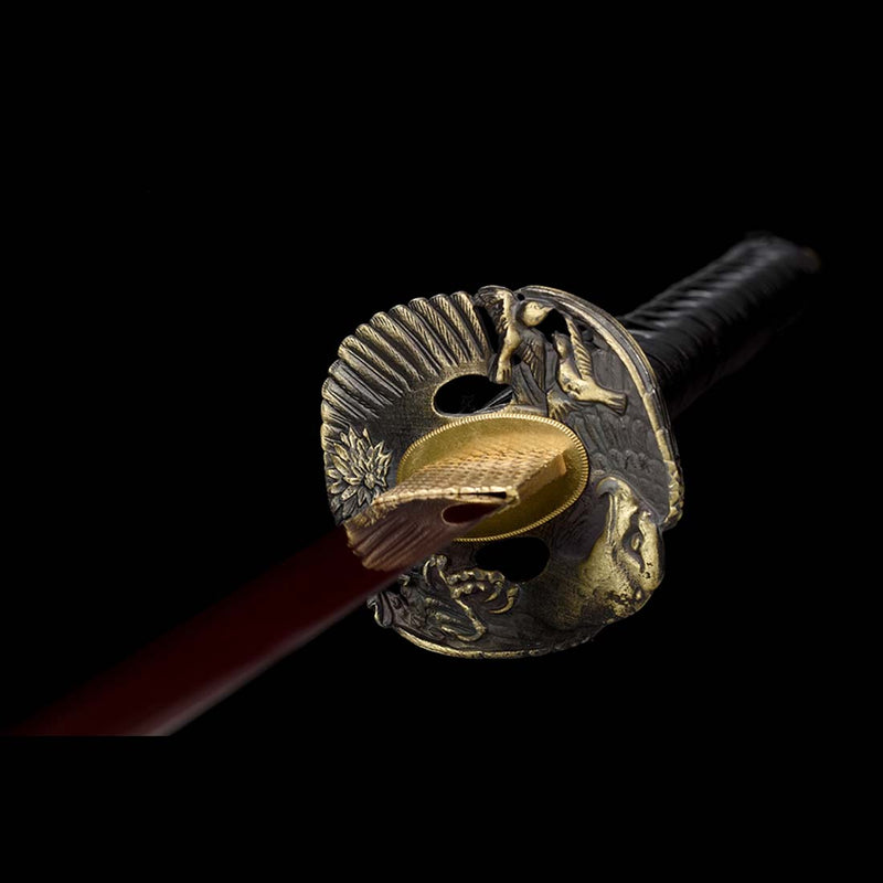 9260 Spring Steel Full Tang Red Blade Japanese Samurai Katana with Black Leather Saya 