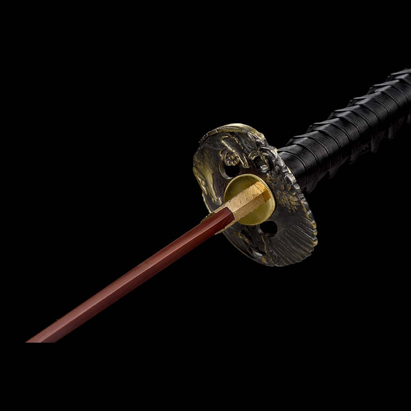 9260 Spring Steel Full Tang Red Blade Japanese Samurai Katana with Black Leather Saya 