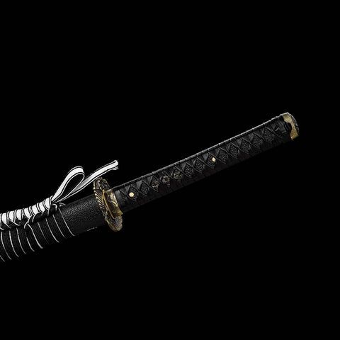 Handmade Japanese Samurai Katana,9260 Spring Steel Full Tang Red Blade Black Leather Saya-COOLKATANA-QQ-0221-U