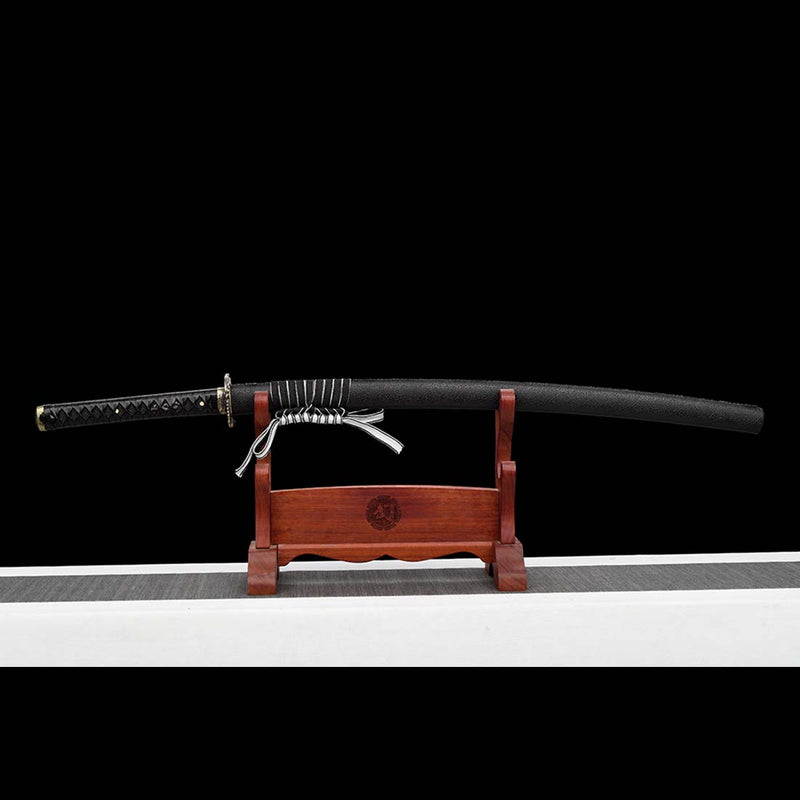 9260 Spring Steel Full Tang Red Blade Japanese Samurai Katana with Black Leather Saya 