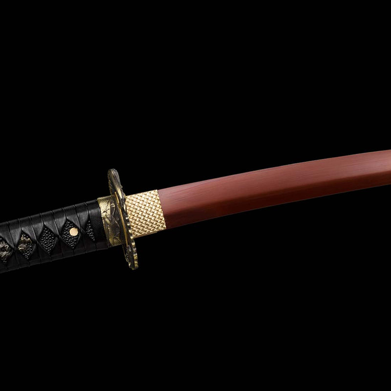 9260 Spring Steel Full Tang Red Blade Japanese Samurai Katana with Black Leather Saya 