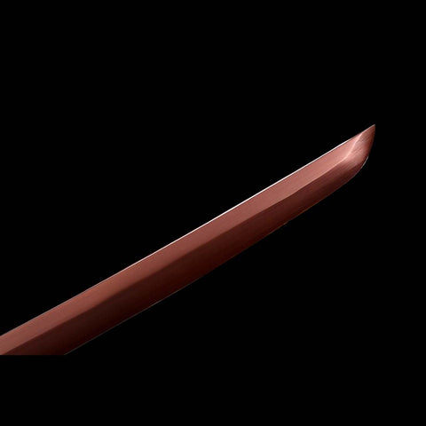 Handmade Japanese Samurai Katana,9260 Spring Steel Full Tang Red Blade Black Leather Saya-COOLKATANA-QQ-0221-U