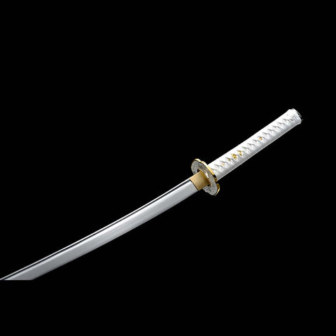 Handmade Japanese Samurai Katana,9260 Spring Steel Full Tang Blade with Bo-hi Small Floral Saya White Tusba-COOLKATANA-QQ-0238-U