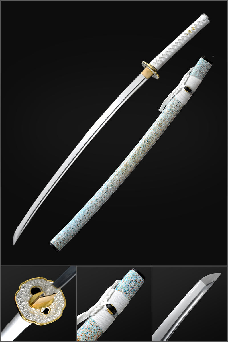 9260 Spring Steel Full Tang Blade Japanese Samurai Katana with Bo-hi Small Floral Saya 