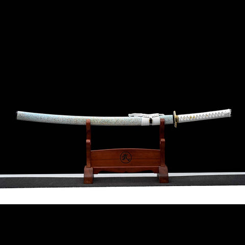 Handmade Japanese Samurai Katana,9260 Spring Steel Full Tang Blade with Bo-hi Small Floral Saya White Tusba-COOLKATANA-QQ-0238-U