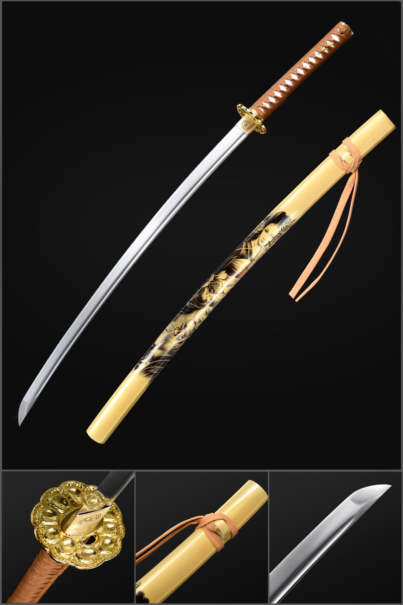 MoYang Sword 9260 Spring Steel Japanese Samurai Katana with Bo-hi Full Tang Painting Saya 