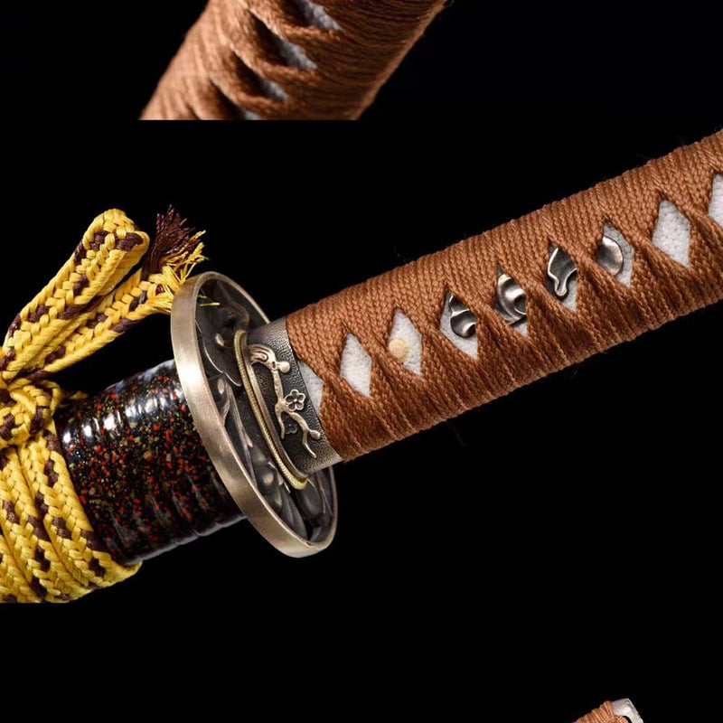 T10 Steel Full Tang Japanese Samurai Katana with Painted Grinding Rattan Saya 