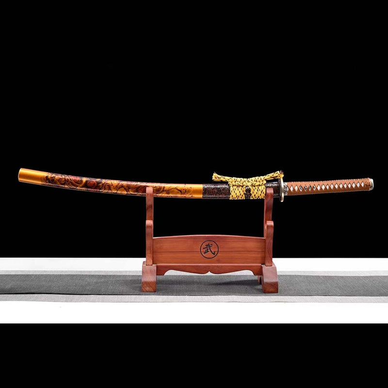 T10 Steel Full Tang Japanese Samurai Katana with Painted Grinding Rattan Saya 