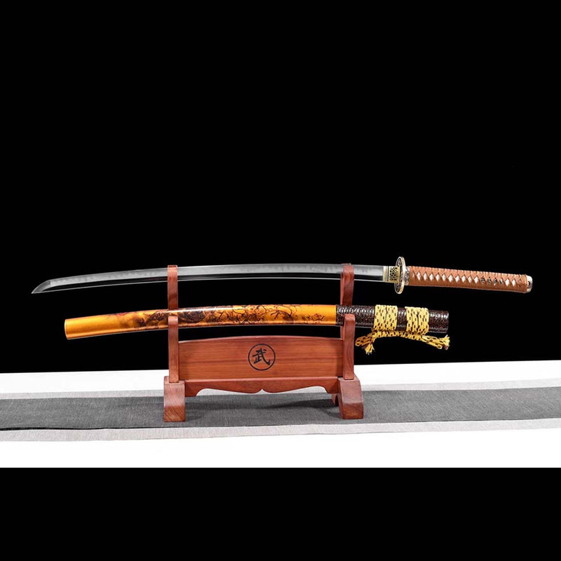 T10 Steel Full Tang Japanese Samurai Katana with Painted Grinding Rattan Saya 