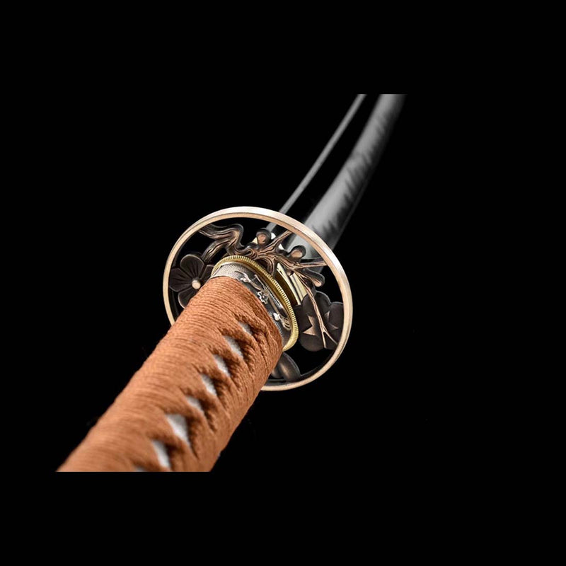 T10 Steel Full Tang Japanese Samurai Katana with Painted Grinding Rattan Saya 