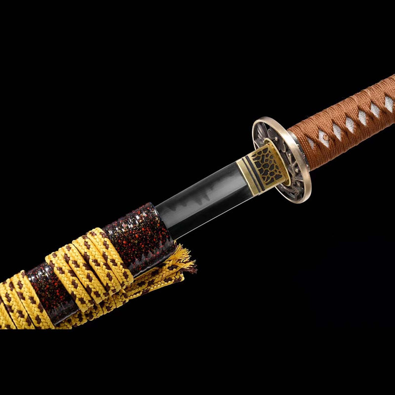 T10 Steel Full Tang Japanese Samurai Katana with Painted Grinding Rattan Saya 