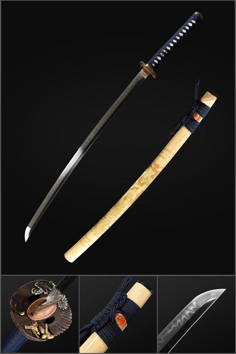 Falcon Theme T10 Steel Full Tang Japanese Samurai Katana with Carved Saya Gilding Tsuba 