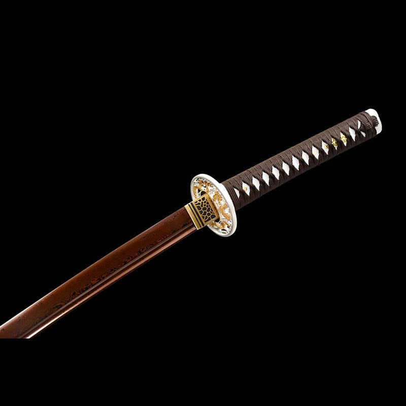 Folded Steel Red Blade Japanese Samurai Katana with Bo-hi Full Tang Dragon Tusba 