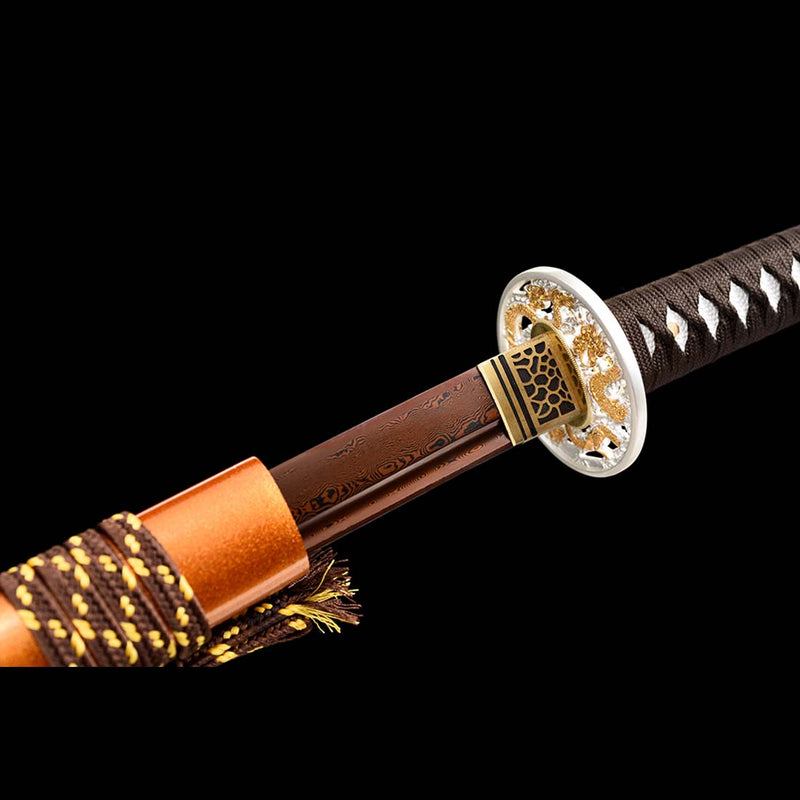 Folded Steel Red Blade Japanese Samurai Katana with Bo-hi Full Tang Dragon Tusba 