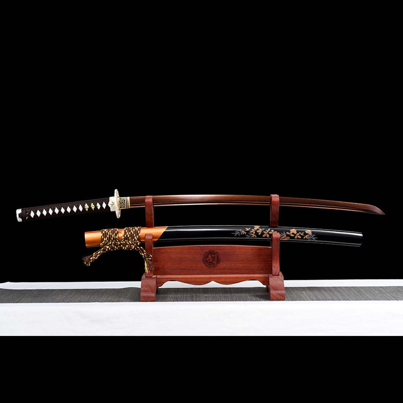 Folded Steel Red Blade Japanese Samurai Katana with Bo-hi Full Tang Dragon Tusba 