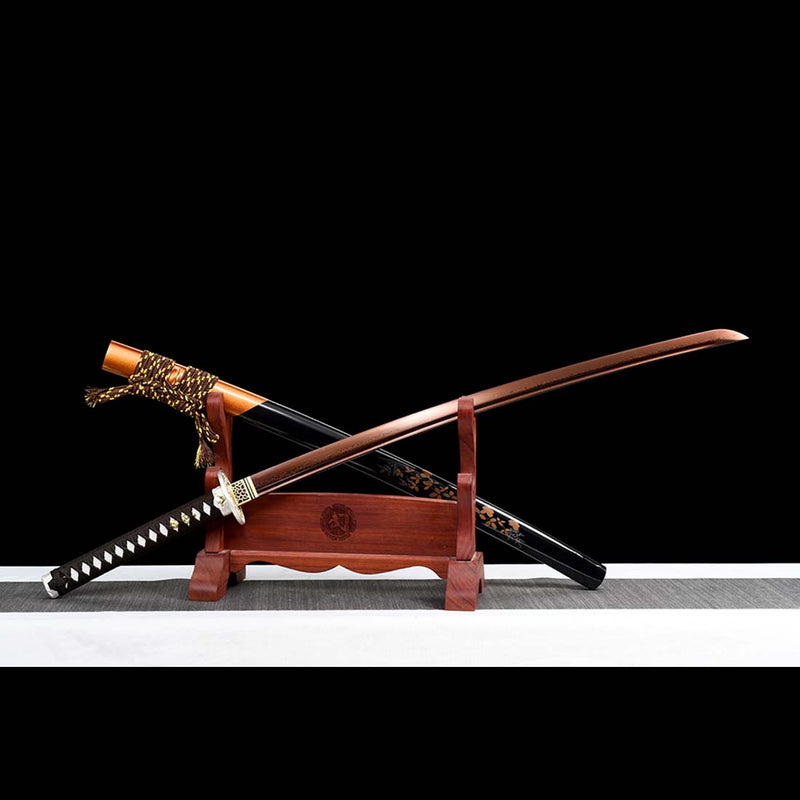 Folded Steel Red Blade Japanese Samurai Katana with Bo-hi Full Tang Dragon Tusba 