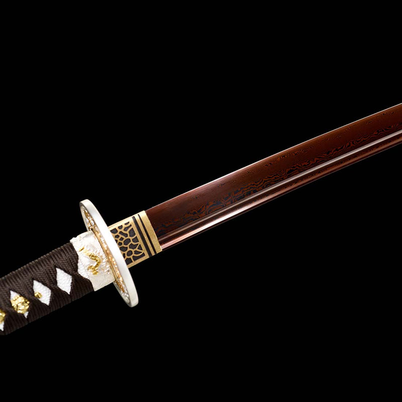 Folded Steel Red Blade Japanese Samurai Katana with Bo-hi Full Tang Dragon Tusba 