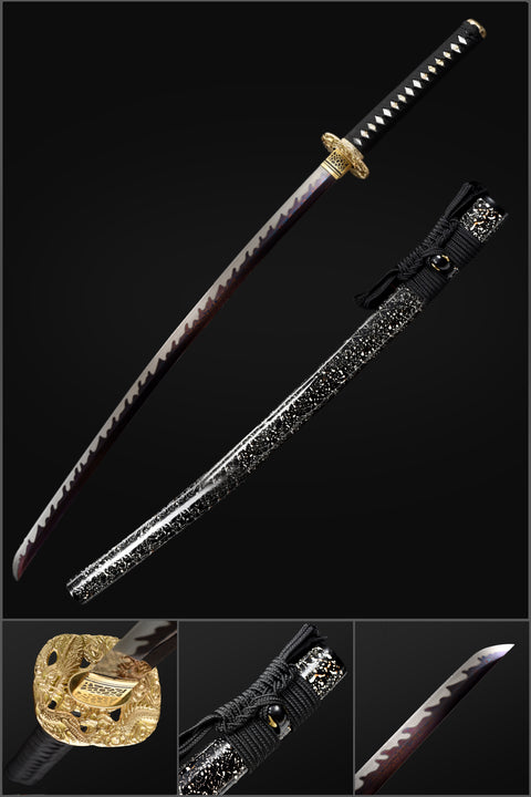 Handmade Japanese Samurai Katana, Regulus Sword Folded Steel Full Tang Fire Pattern Grinding Blade Painting Saya-COOLKATANA-QQ-0219-U
