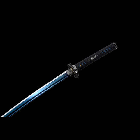 Handmade Japanese Samurai Katana, Dragon Sword Blue Blade with Bo-hi 1060 Carbon Steel Clay Tempered Dragon Pattern Fitting-COOLKATANA-QQ-0227-U