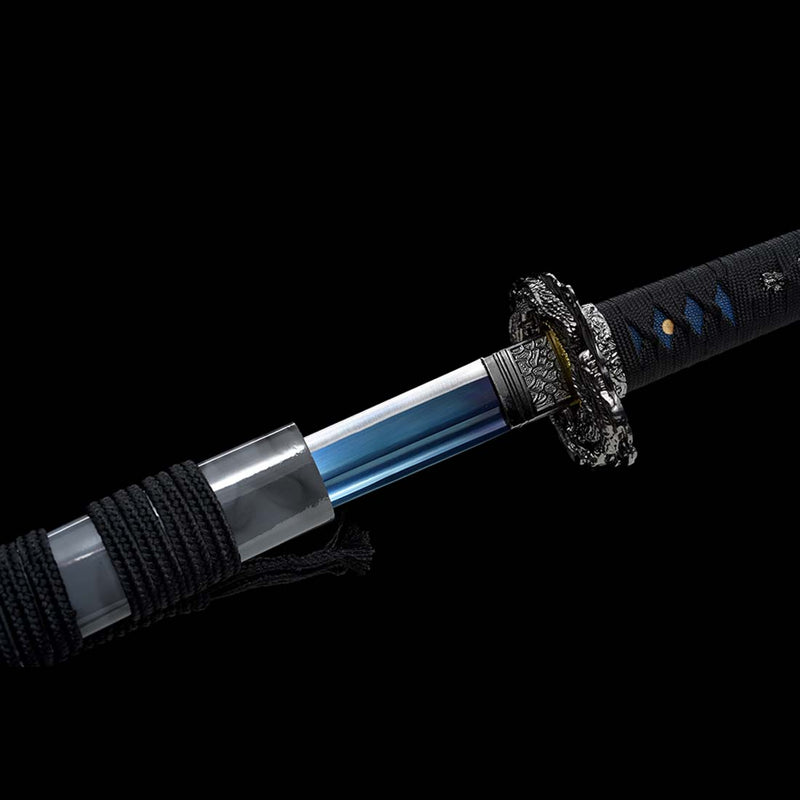 1060 Carbon Steel Dragon Schwert Blue Blade Japanisches Samurai Katana mit Bo-hi 
