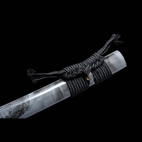 Handmade Japanese Samurai Katana, Dragon Sword Blue Blade with Bo-hi 1060 Carbon Steel Clay Tempered Dragon Pattern Fitting-COOLKATANA-QQ-0227-U