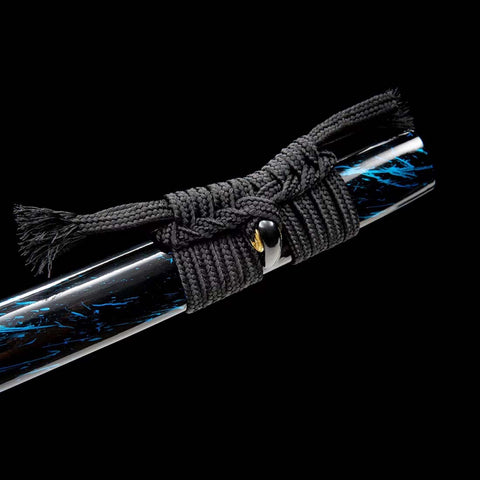 Handmade Japanese Samurai Katana,High Manganese Steel Blue Blade Blue Orange Saya-COOLKATANA-QQ-0228-U
