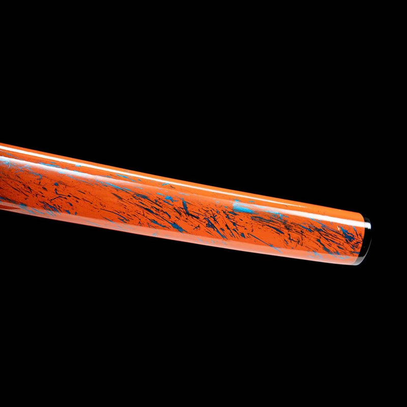 Japanisches Samurai-Katana aus Manganstahl mit blauer Klinge und blau-orangefarbener Saya 