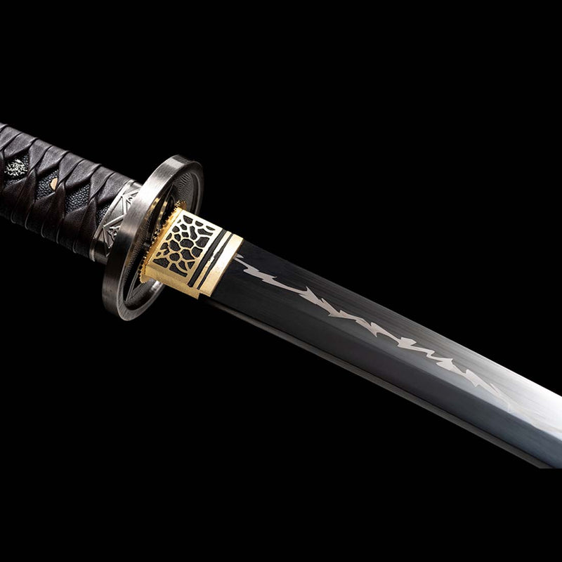 High Manganese Steel Black Thunder Pattern Hattori Hanzo Sword Blade with Backable Scabbard 