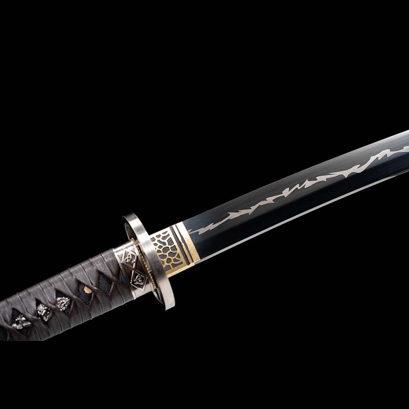 High Manganese Steel Black Thunder Pattern Hattori Hanzo Sword Blade with Backable Scabbard 