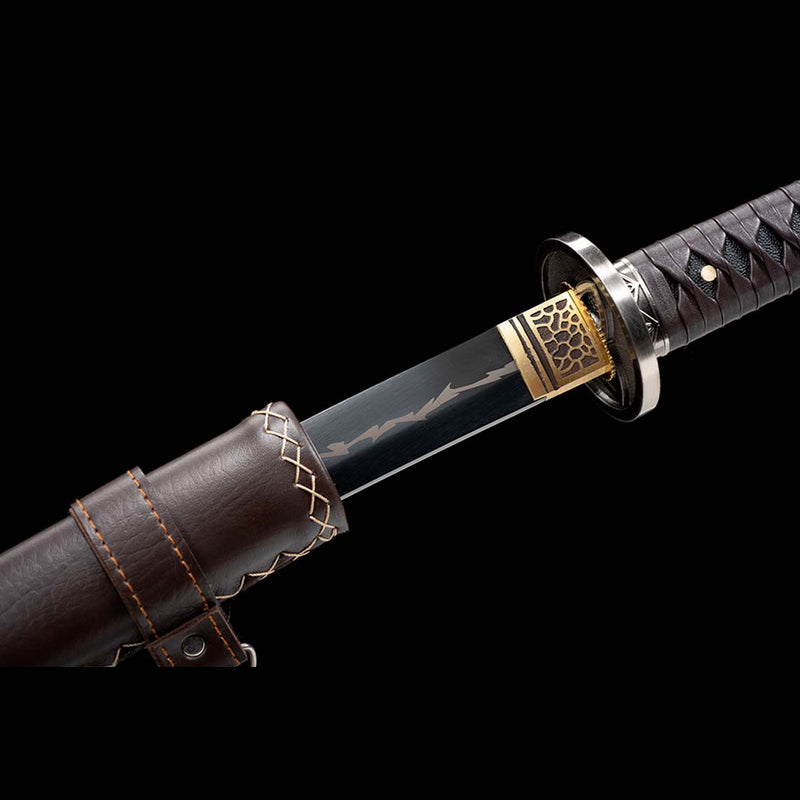 High Manganese Steel Black Thunder Pattern Hattori Hanzo Sword Blade with Backable Scabbard 