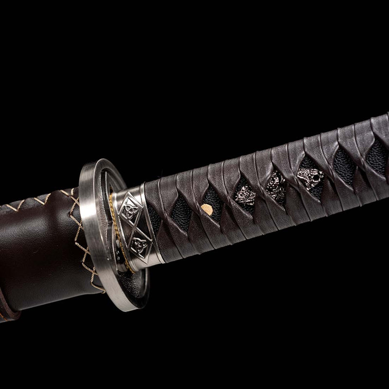 High Manganese Steel Black Thunder Pattern Hattori Hanzo Sword Blade with Backable Scabbard 