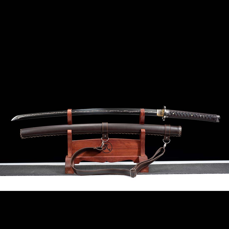 High Manganese Steel Black Thunder Pattern Hattori Hanzo Sword Blade with Backable Scabbard 