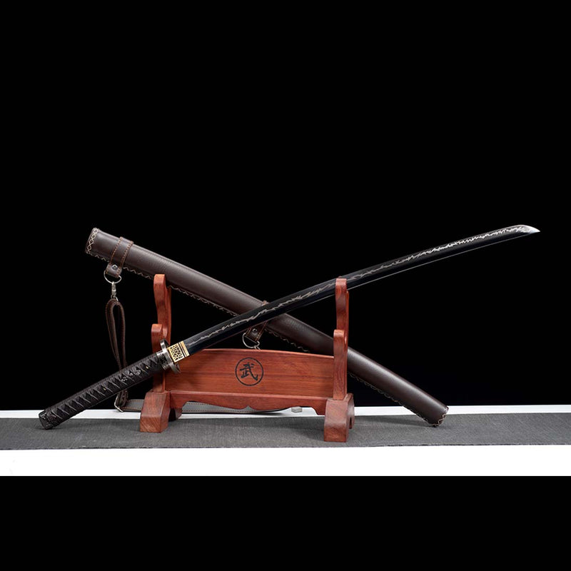High Manganese Steel Black Thunder Pattern Hattori Hanzo Sword Blade with Backable Scabbard 
