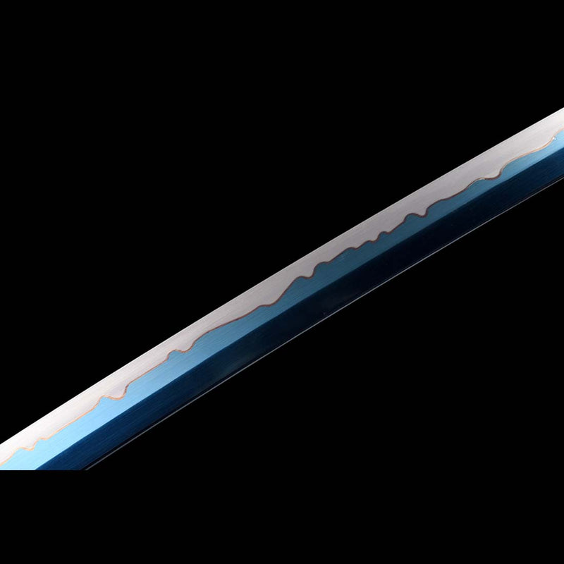 High Manganese Steel Full Tang Blue Japanese Katana Sword with Stripe Saya Python Tusba 
