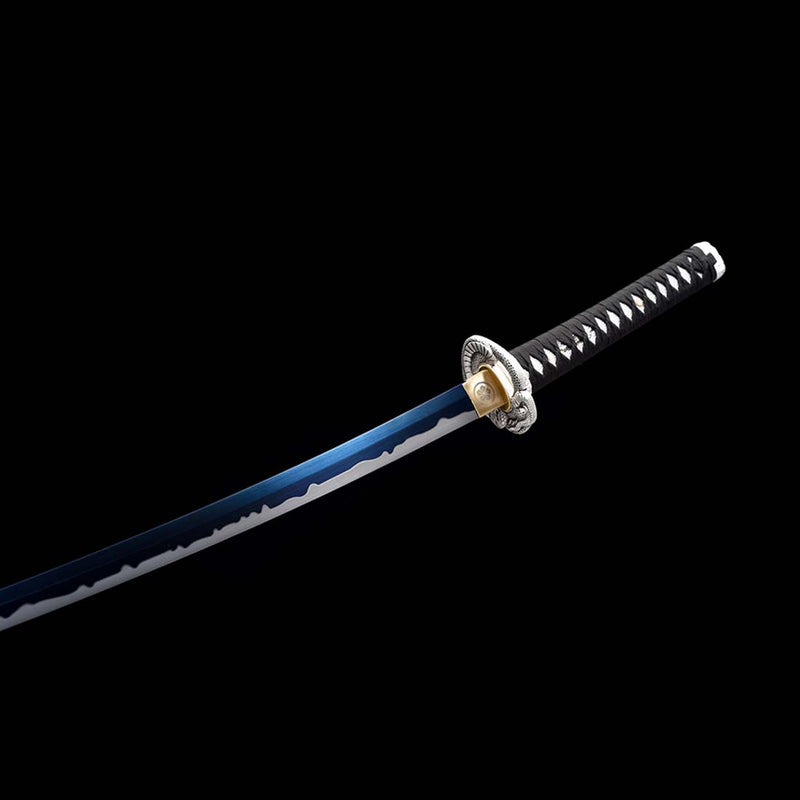 High Manganese Steel Full Tang Blue Japanese Katana Sword with Stripe Saya Python Tusba 