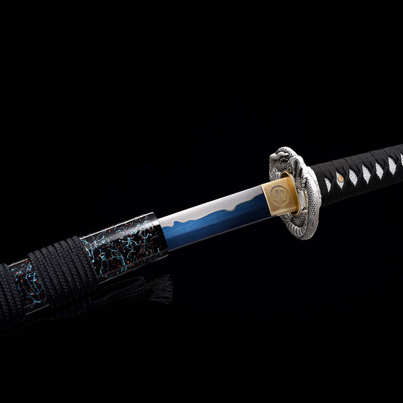 High Manganese Steel Full Tang Blue Japanese Katana Sword with Stripe Saya Python Tusba 