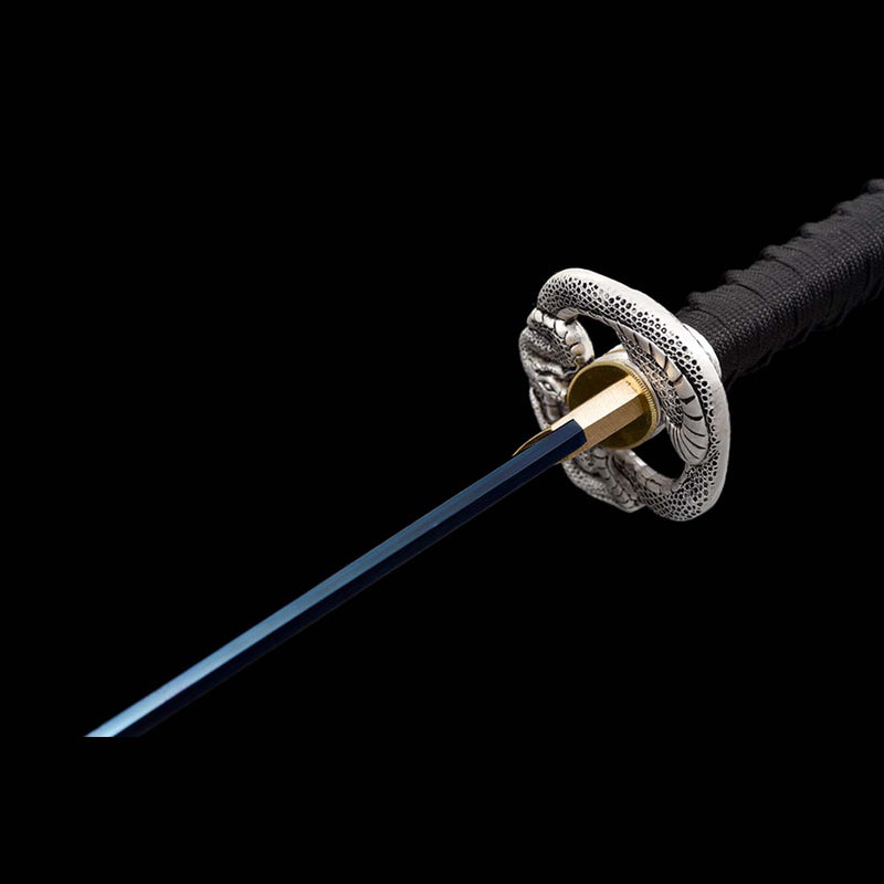 High Manganese Steel Full Tang Blue Japanese Katana Sword with Stripe Saya Python Tusba 